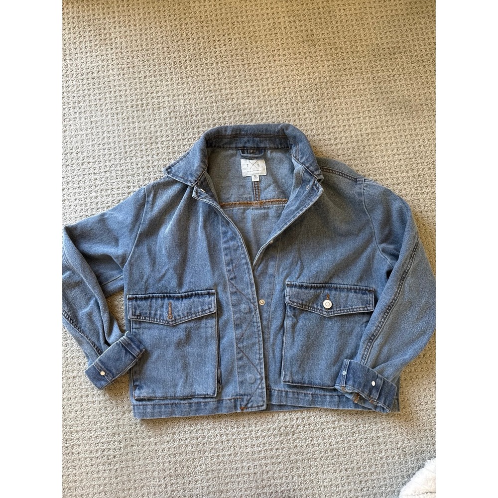 Thread & Supply Blue Denim Utility Jacket Medium Wash Oversized XS